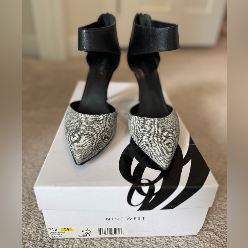 Nine West Black and White Ankle Strap Heels